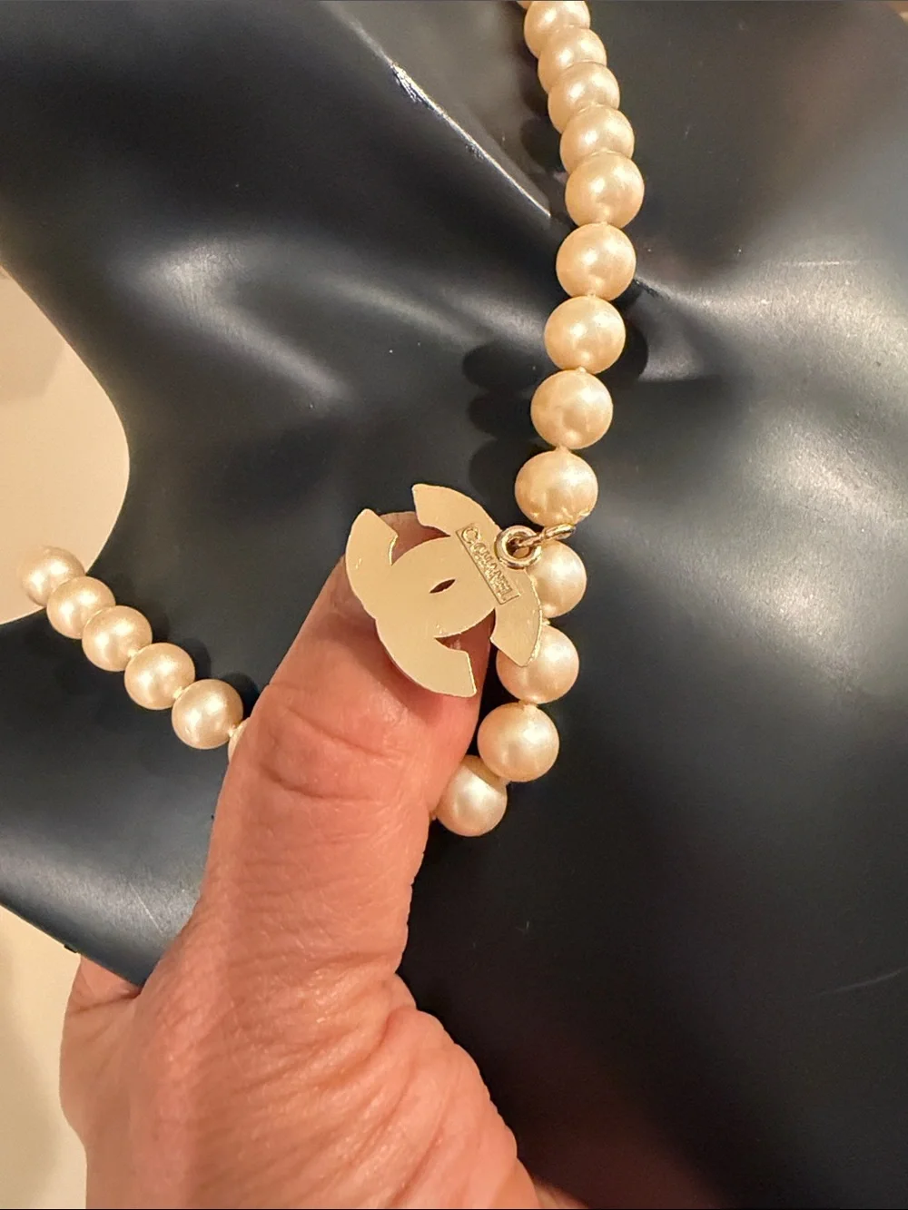 CHANEL Pearl Necklace with Gold CC Crystal Pendant